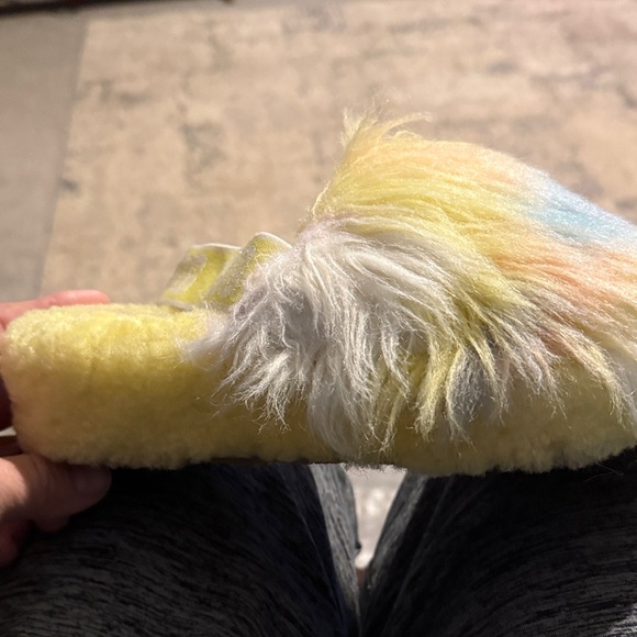 UGG Fuzzy Yellow and Blue Slippers